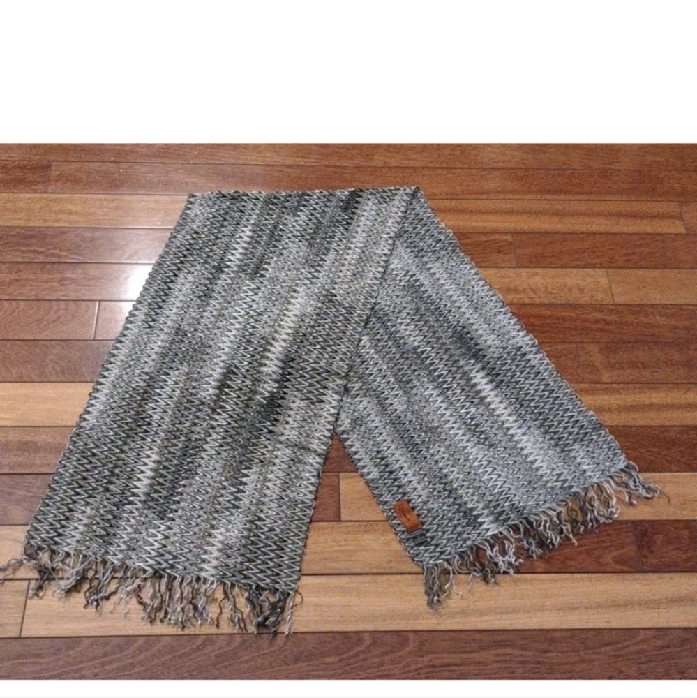 Missoni Multi-Color Black Grey Italian Zig Zag Stripes Long Neck Scarf Wrap